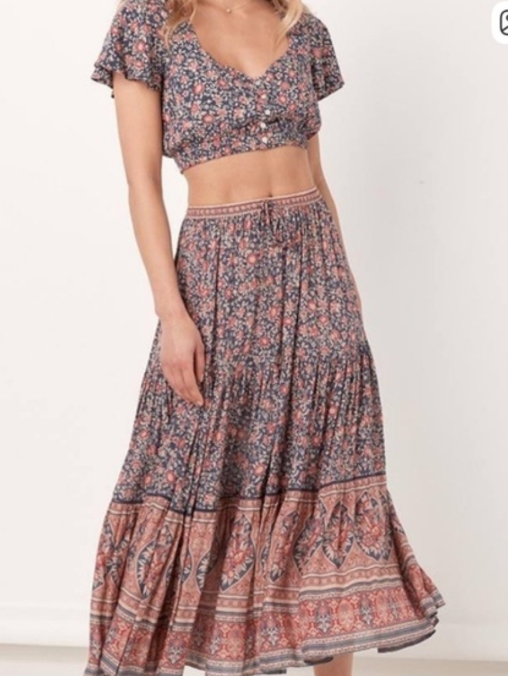 Spell & The Gypsy Jasmine Maxi Skirt - Navy & Coral - Picture 2 of 5